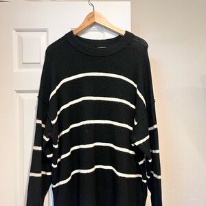 Aerie Black and White Striped Crewneck Sweater